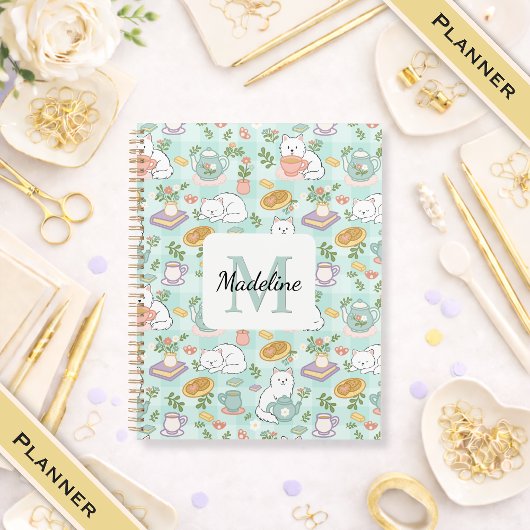 Planner Monogram Tea & Bookish Cats Green プランナー手帳