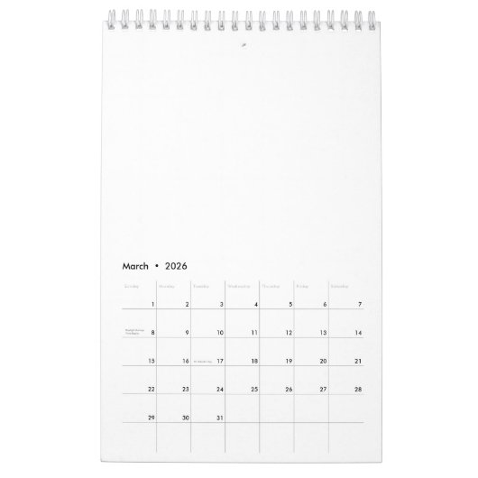 Planner Notebook カレンダー (3月 2026)