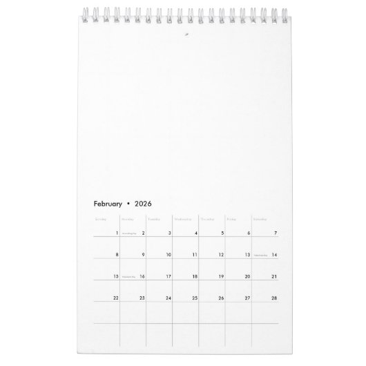Planner Notebook カレンダー (2月 2026)