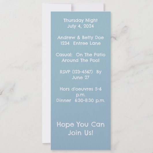 PLANNING THE DINNER PARTY 招待状 (裏面)