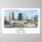Plano Texas Poster, Watercolor, Custom ポスター (正面)