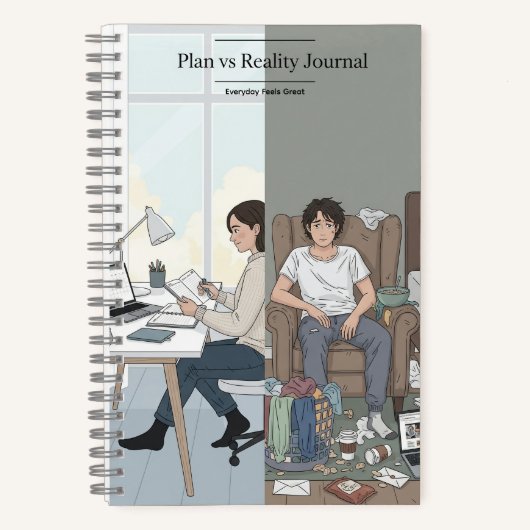 Plans vs Reality Spiral Notebook – Funny Journal ノートブック (正面)