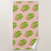 Plant lover gift- watercolor pilea houseplant  ビーチタオル (正面)