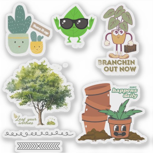 Plant Lover Sticker Sheet—Punny Mix シール (正面)