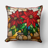 Planted Poinsettias Faux Stained Glass クッション (正面)