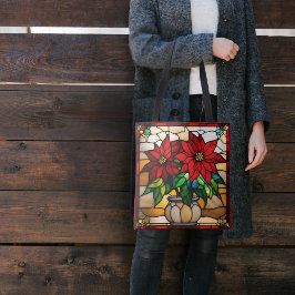 Planted Poinsettias Faux Stained Glass トートバッグ
