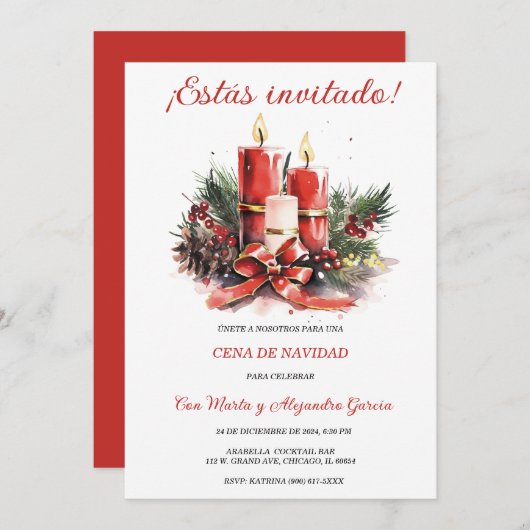 Plantillas a Fiestas de Navidad Personalizadas 招待状 (正面/裏面)