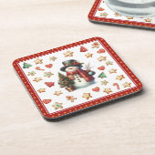 Plastic Coaster Snowman and Christmas Cookies Red コースター (左側)