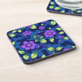 Plastic Metallic Blue Purple Flowers Camo Coaster  コースター (左側)
