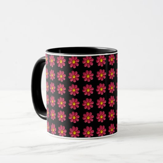 Plasticine Red Flower Pattern on Black マグカップ (正面左)