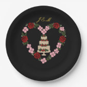 Plate black cake topper with red rose heart ペーパープレート (正面)