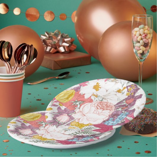 plate with flowering ペーパープレート (複数)