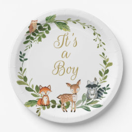 Plate Woodland baby shower, woodland animals baby  ペーパープレート