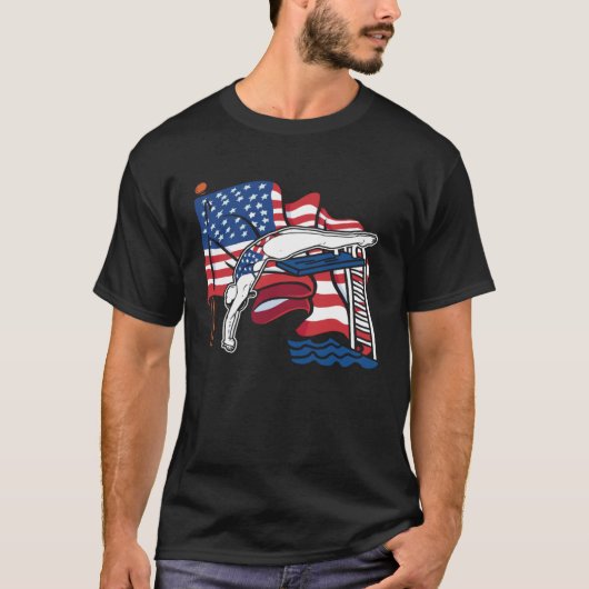 Platform Diver Us Flag Springboard Diving Tシャツ (正面)
