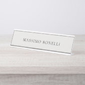 Platinum Grey Minimalist Plain Modern デスクネームプレート (正面)