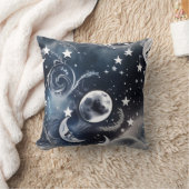 Platinum Silver Celestial Moon Pillow クッション (ブランケット)