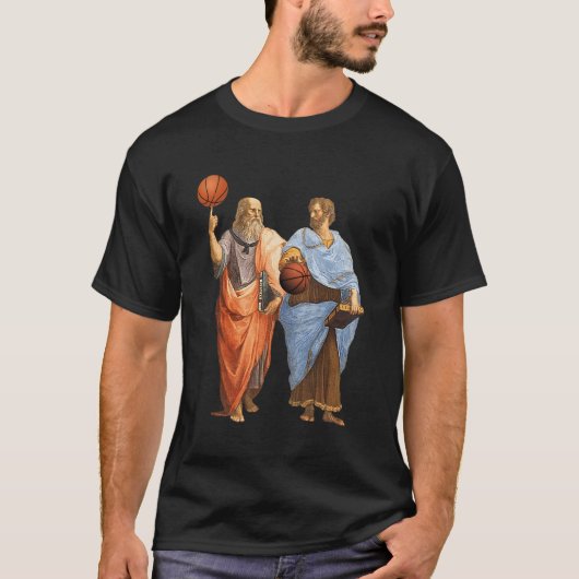 Plato Aristotleバスケットボールマッチ – おもしろい哲学者 Tシャツ (正面)