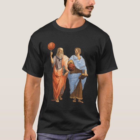 Plato Aristotleバスケットボールマッチ – おもしろい哲学者 Tシャツ (正面)