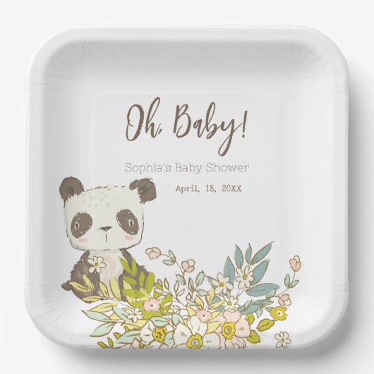 Plato cuadrado Baby Shower Panda ペーパープレート (正面)