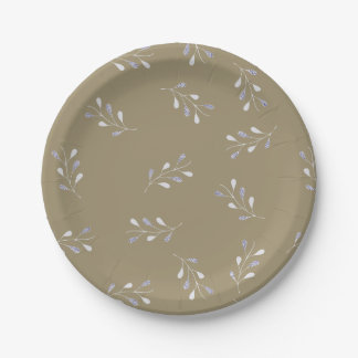 Plato de papel color verde seco,  con hojas. ペーパープレート