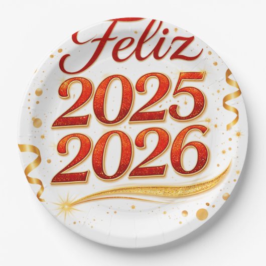 Plato de Papel con Diseño “Feliz 2025–2026” | Deco ペーパープレート (正面)