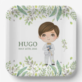 Plato de papel cuadrado HUGO Primera Comunión ペーパープレート