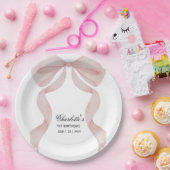 Plato de papel Pink Bow Girls Birthday ペーパープレート (パーティー)