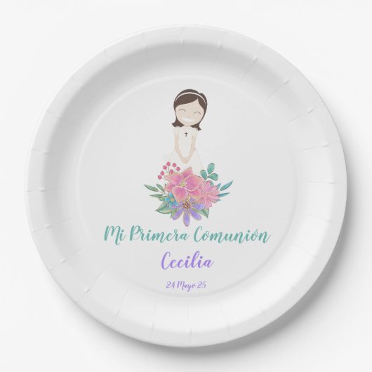 Plato de papel Primera Comunión CECILIA ペーパープレート (正面)