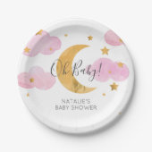 Platón De Papel Luna Y Baby Shower Rosa ペーパープレート (正面)