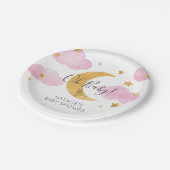 Platón De Papel Luna Y Baby Shower Rosa ペーパープレート (アングル)