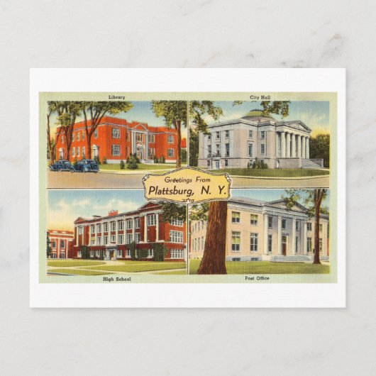 Platsburg, New Yorkからのヴィンテージ ポストカード (正面)