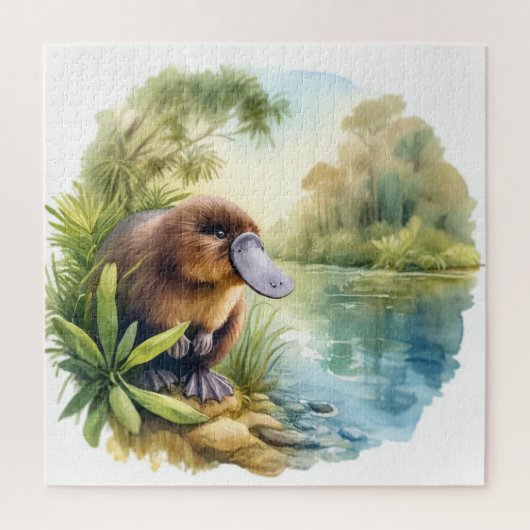 Platypus at the River REF75 - Watercolor ジグソーパズル (縦)