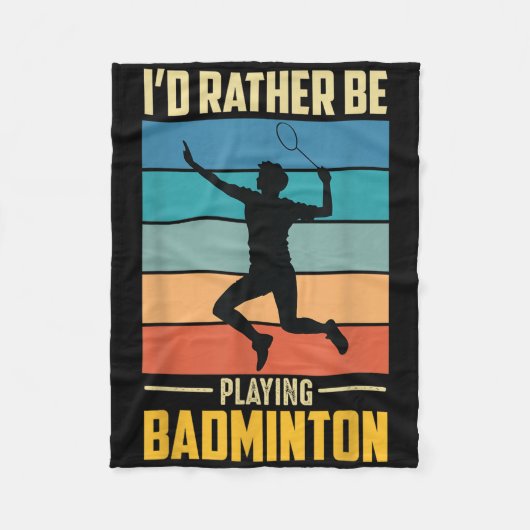 Play Badminton Shuttle Retro Badminton Player Game フリースブランケット (正面)