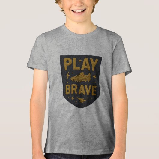 Play Brave Football Embroidered Design トライブレンドＴシャツ (正面)