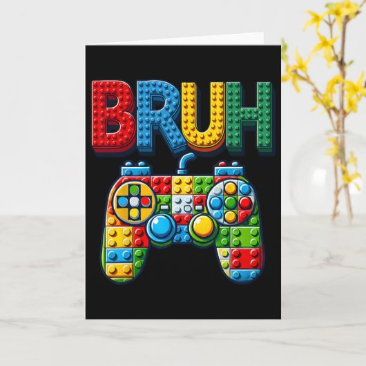 Play Building Blocks Bruh Saying Gamer Boys Brick  カード (黄色い花)