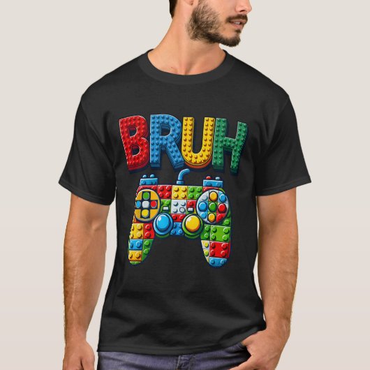 Play Building Blocks Bruh Saying Gamer Boys Brick  Tシャツ (正面)