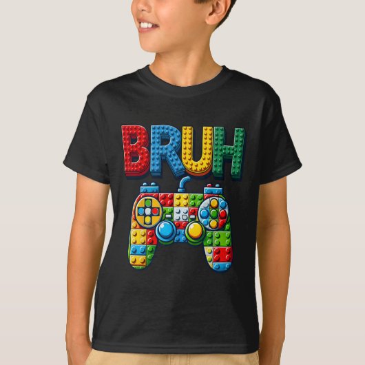 Play Building Blocks Bruh Saying Gamer Boys Brick  Tシャツ (正面)