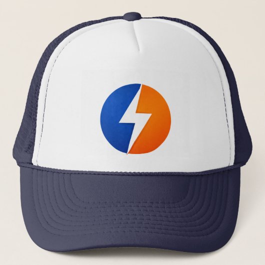 Play Charged Bolt Logo Trucker Hat – Blue & Orange キャップ (正面)