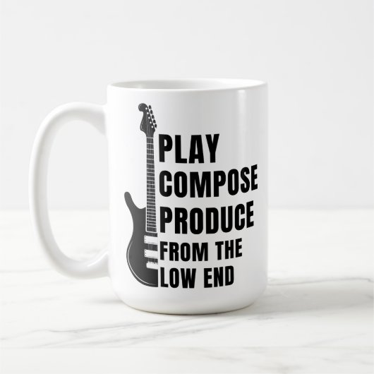 PLAY, COMPOSE, PRODUCE FROM THE LOW END コーヒーマグカップ (左)