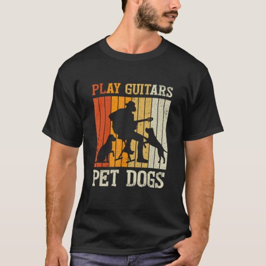 Play Guitars Pet Dog Retro Music Guitarist Animal Tシャツ (正面)