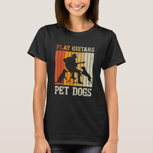 Play Guitars Pet Dog Retro Music Guitarist Animal Tシャツ (正面)