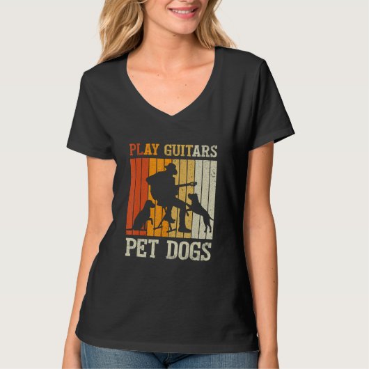Play Guitars Pet Dog Retro Music Guitarist Animal Tシャツ (正面)