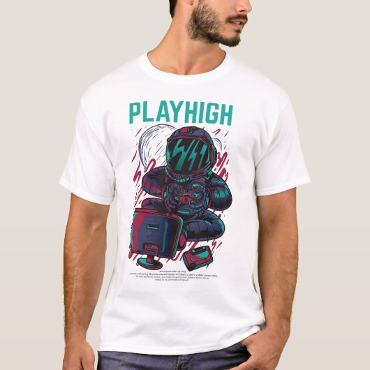Play High Astronaut Gamer Gift T-Shirt Unisex  Tシャツ (正面)