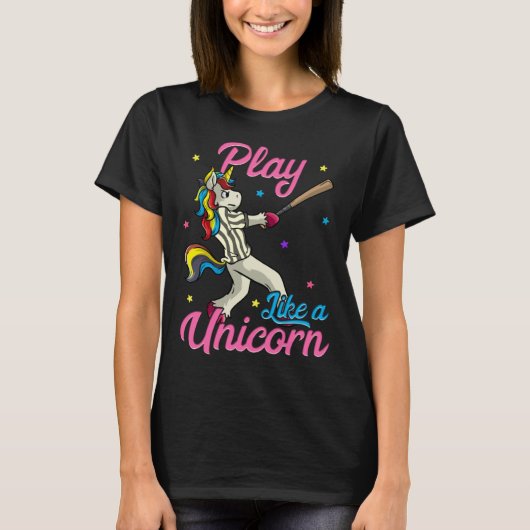 Play Like a Unicorn Female Baseball Player Tシャツ (正面)