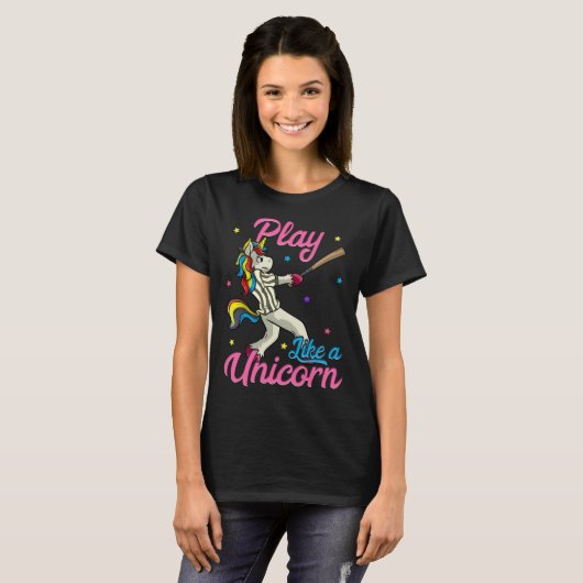 Play Like a Unicorn Female Baseball Player Tシャツ (正面フル)