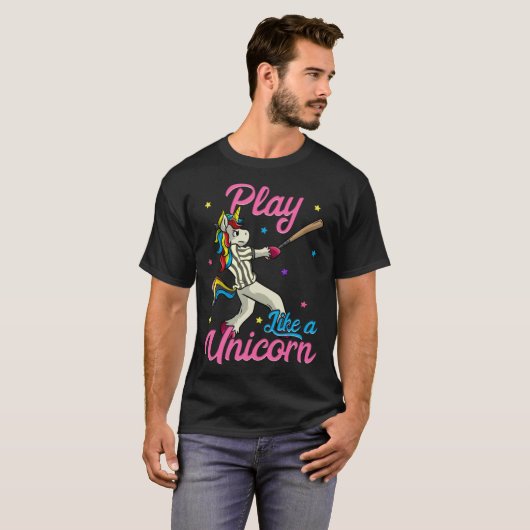 Play Like a Unicorn Female Baseball Player Tシャツ (正面フル)