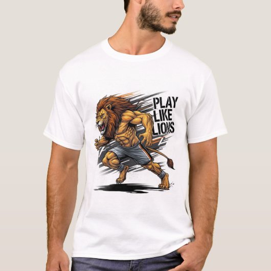 Play Like  Lion – Moroccan Flag Power & Football  Tシャツ (正面)