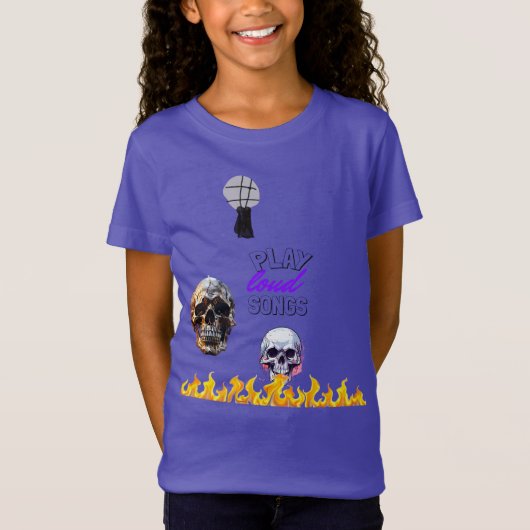Play Loud Songs Skull Flame Purple Kids Tシャツ (正面)