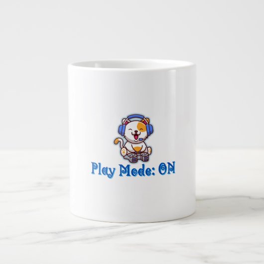 Play Mode ON - ゲーマー猫ネオン ジャンボコーヒーマグカップ (正面)