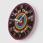 Play That Funky Music Neon Vinyl Record Decor ラージ壁時計 (傾斜)